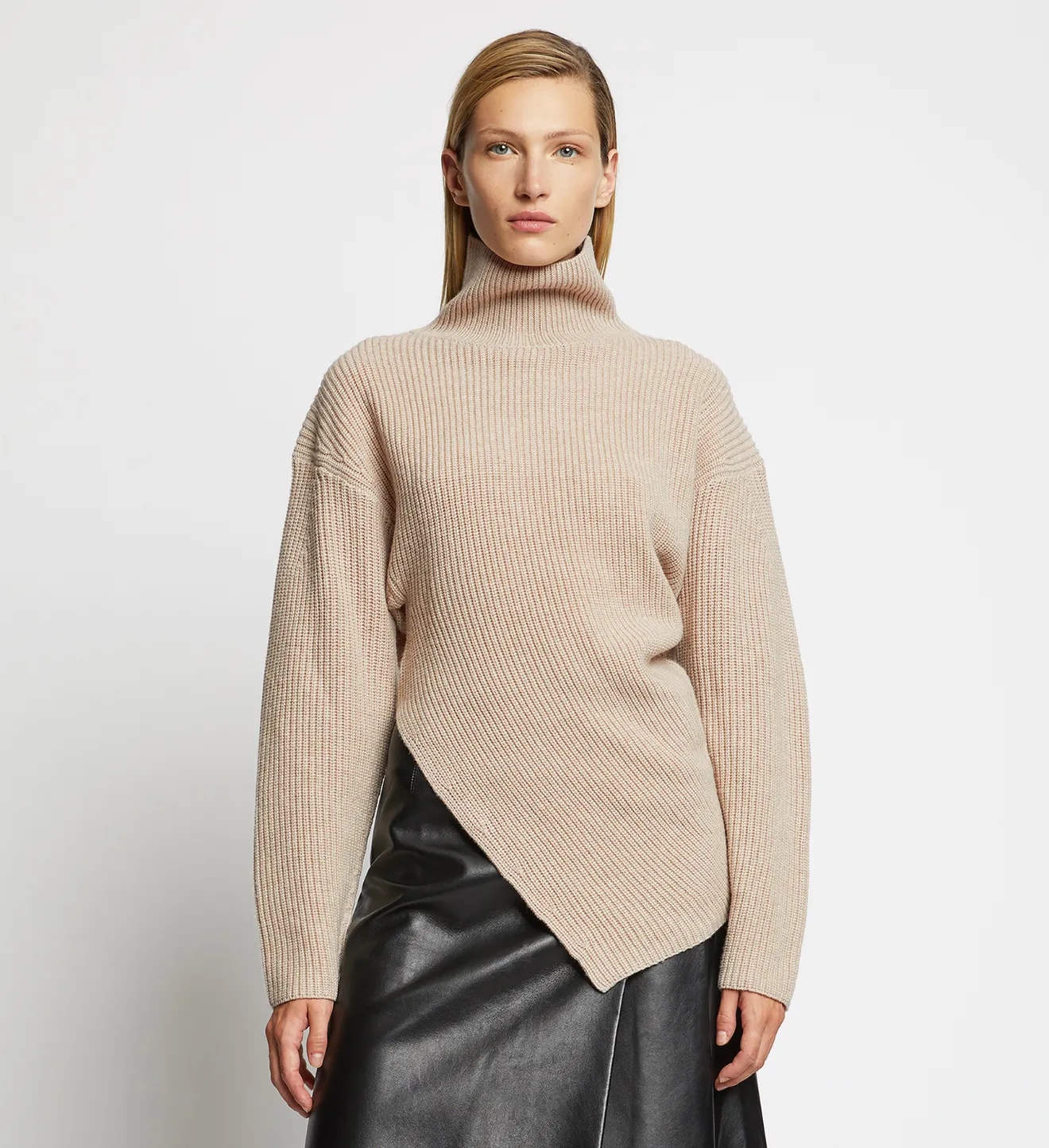 Asymmetric Merino Turtleneck Sweater in 