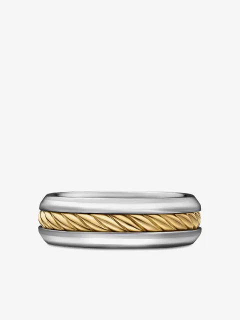 David Yurman 18kt yellow gold and sterling silver Cable Inset band ring (8mm)