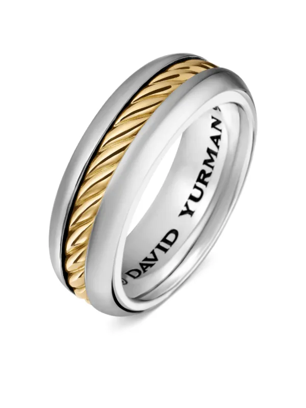 David Yurman 18kt Yellow Gold And Sterling Silver Cable Inset Band