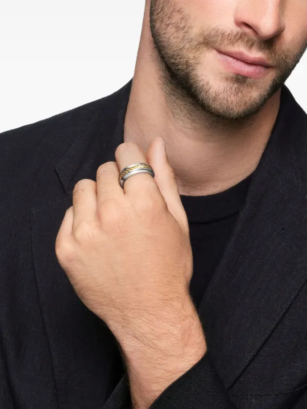 David Yurman 18kt Yellow Gold And Sterling Silver Cable Inset Band