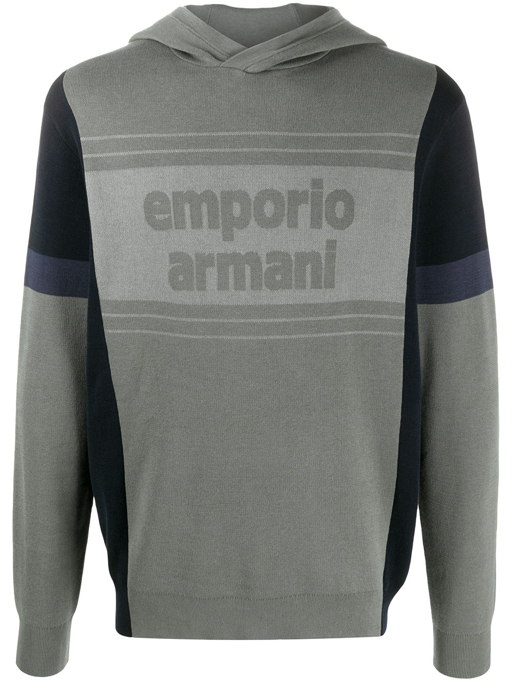 Emporio Armani Two-tone Logo Hoodie In Grey