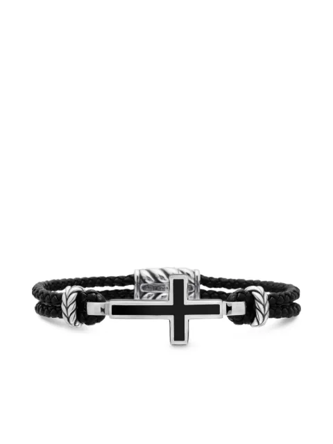 David Yurman sterling silver Exotic Stone Cross leather bracelet (3mm)