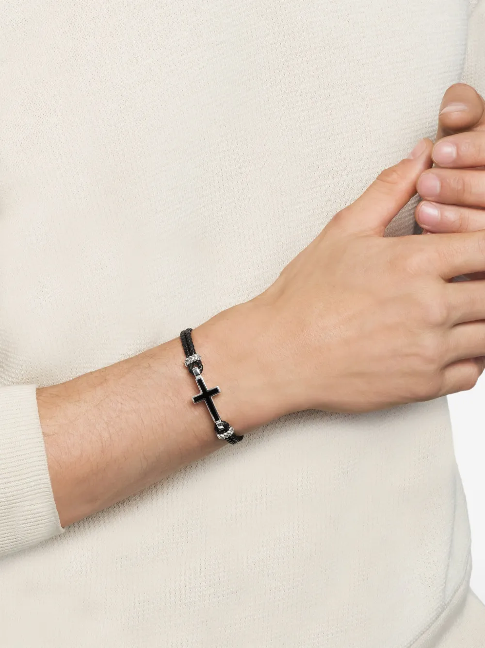 David Yurman Bracciale Exotic Stone Cross in argento sterling e pelle (3mm) | Image 2