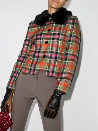 Grace checked faux fur collar jacket展示图