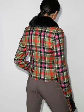 Grace checked faux fur collar jacket展示图