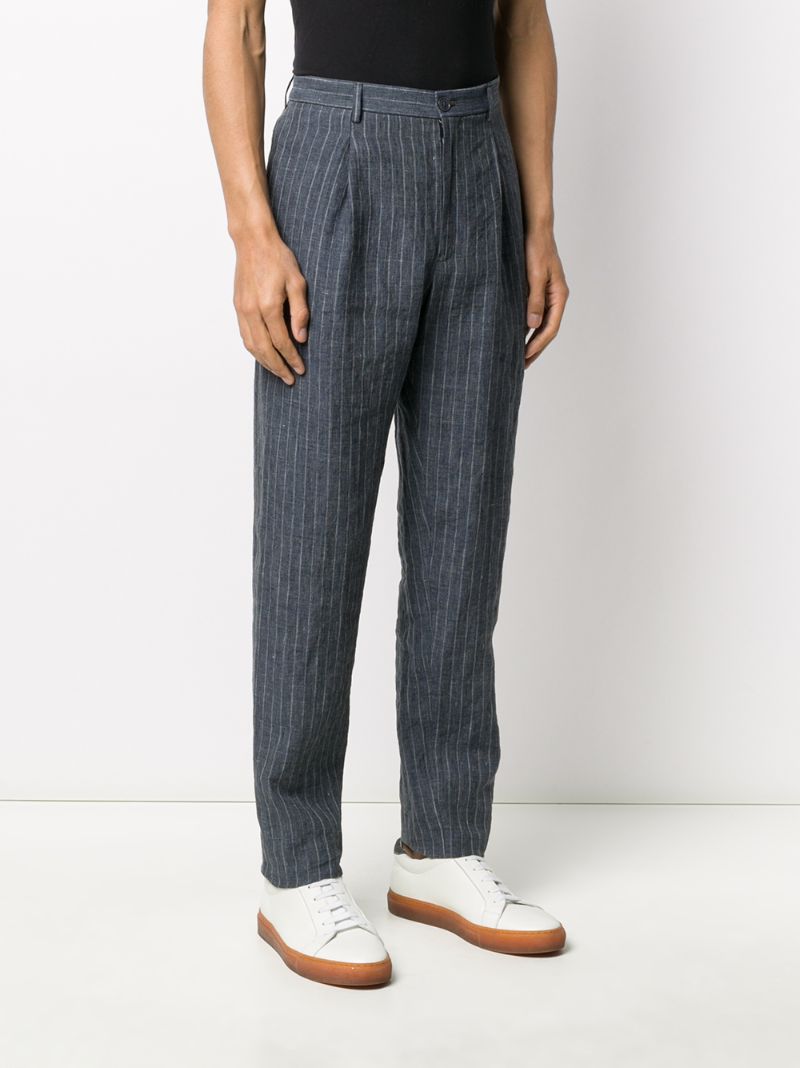 Shop Emporio Armani Pinstripe Straight Trousers In Blue