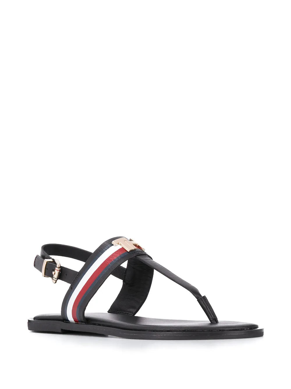 Tommy Hilfiger logo appliqué flat leather sandals Black