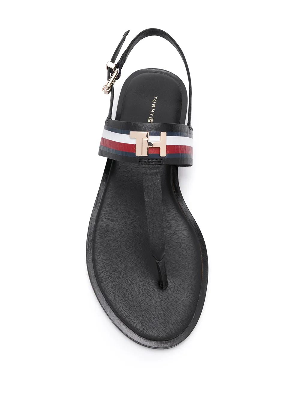 Tommy Hilfiger logo appliqué flat leather sandals Black