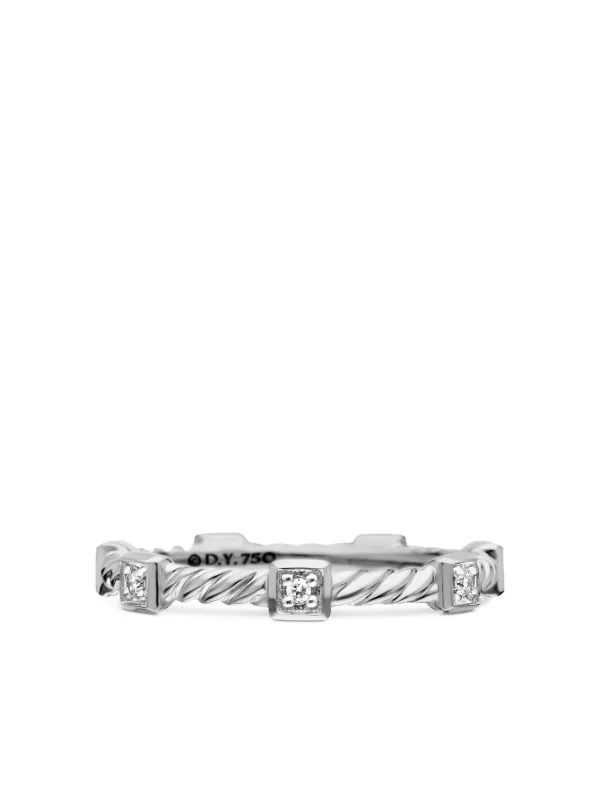 David Yurman 18kt White Gold Cable Collectibles Diamond Stack