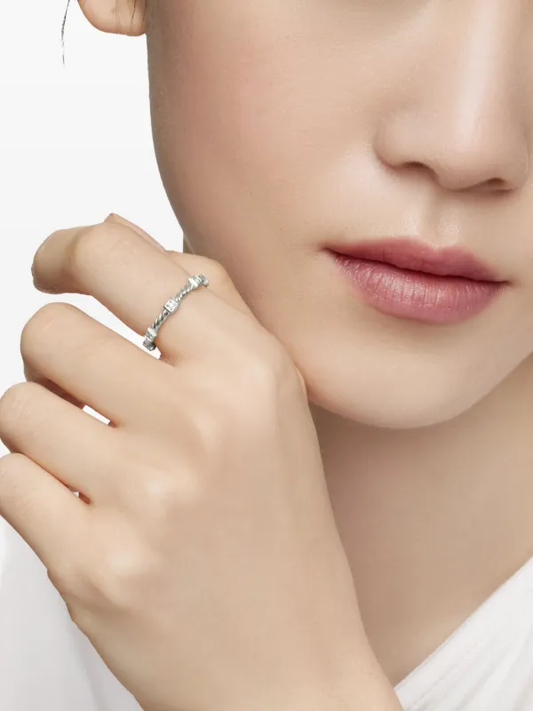 David Yurman 18kt White Gold Cable Collectibles Diamond Stack Ring