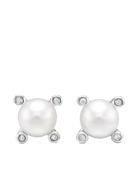 David Yurman sterling silver pearl and diamond stud earrings (7.4mm)