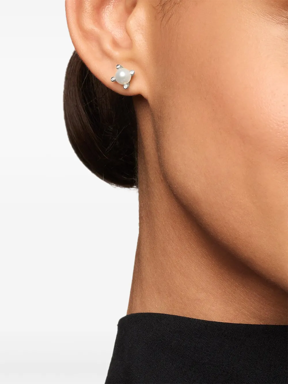 David Yurman 纯银珍珠钻石耳钉（7.4毫米） | Image 2