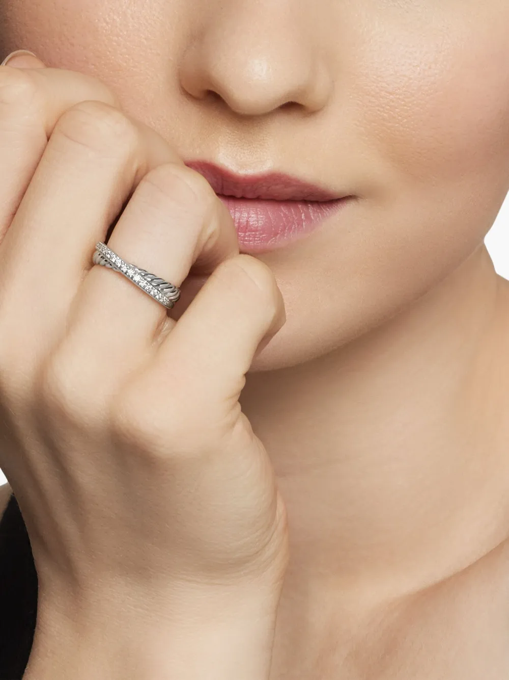 David Yurman Sterling Silver Crossover Diamond Ring (5.3mm), view 3