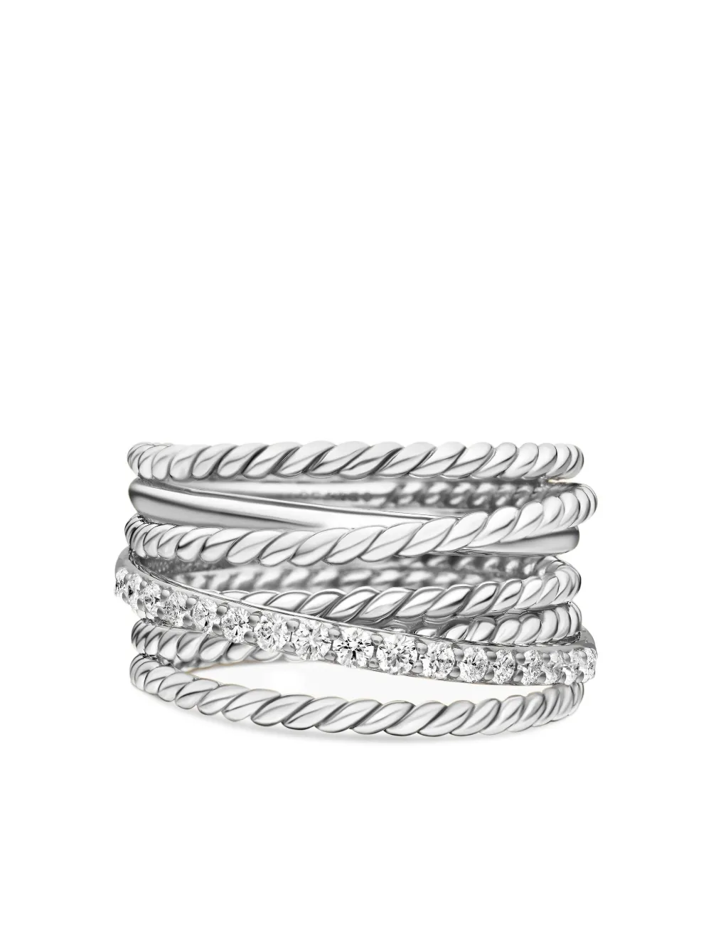 Sterling Silver Crossover Diamond Ring (12mm)