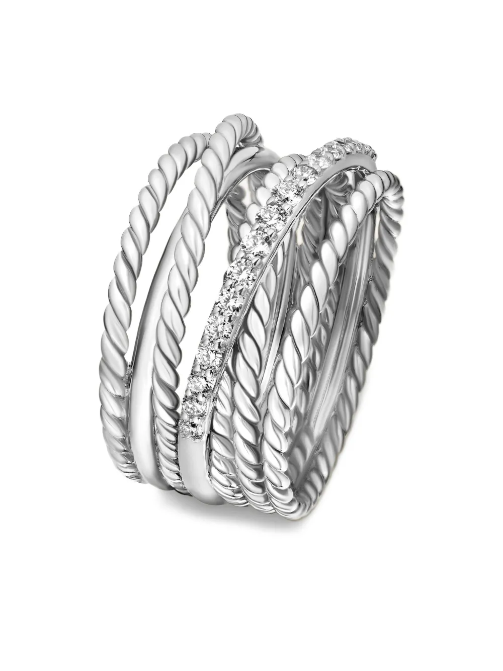 Sterling Silver Crossover Diamond Ring (12mm)