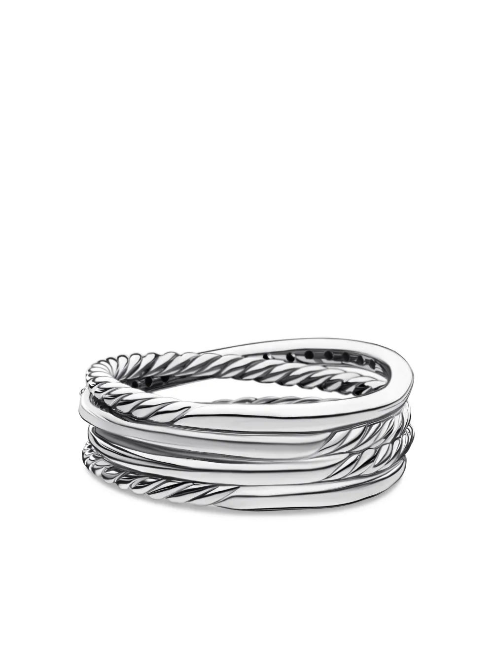 Sterling Silver Crossover Diamond Band Ring (6.8mm)