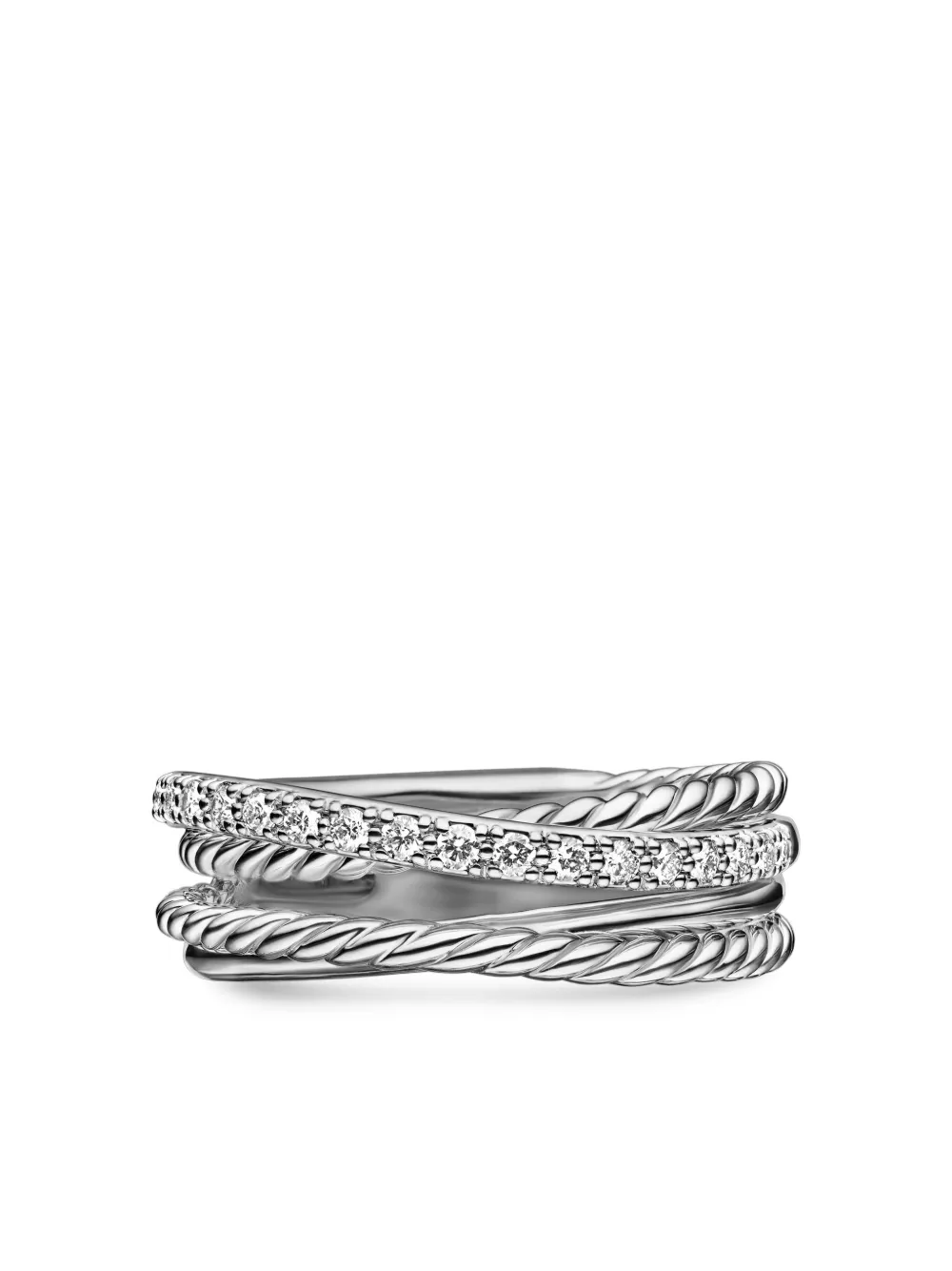 Sterling Silver Crossover Diamond Band Ring (6.8mm)