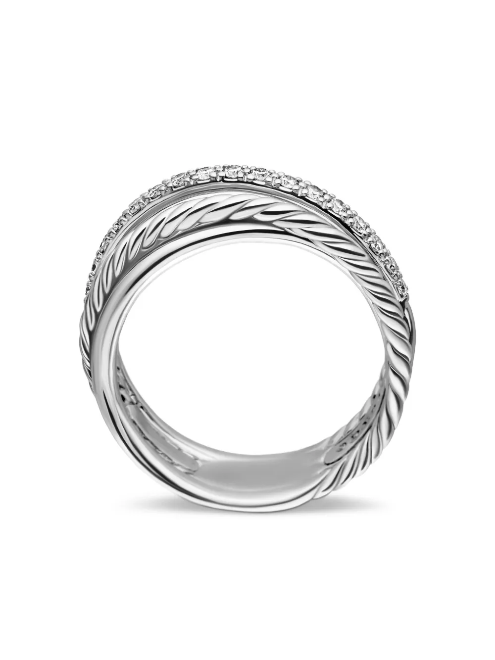 Sterling Silver Crossover Diamond Band Ring (6.8mm)