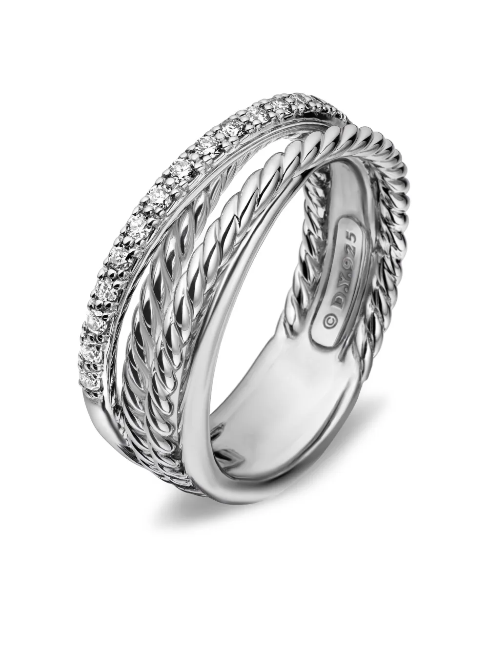 Sterling Silver Crossover Diamond Band Ring (6.8mm)