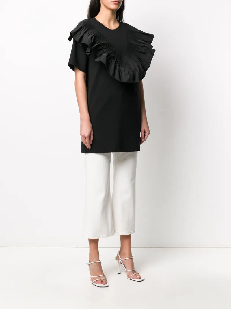 Valentino Ruffle-bib Elongated Blouse In Black