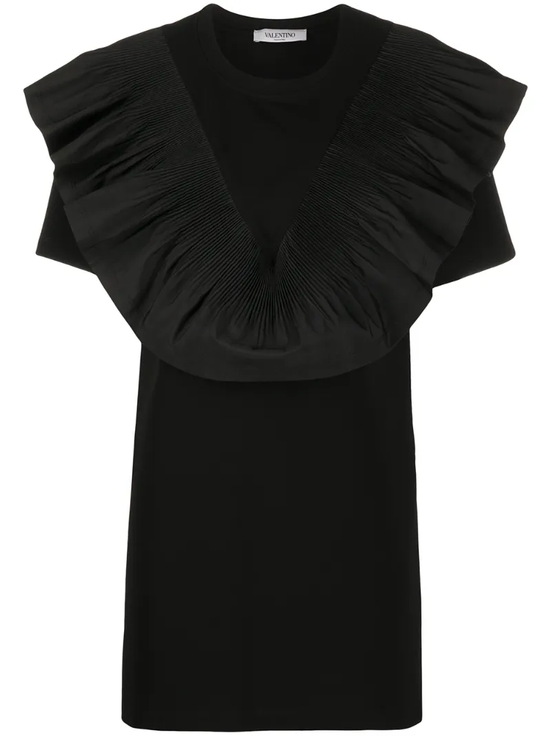 Valentino Ruffle-bib Elongated Blouse In Black