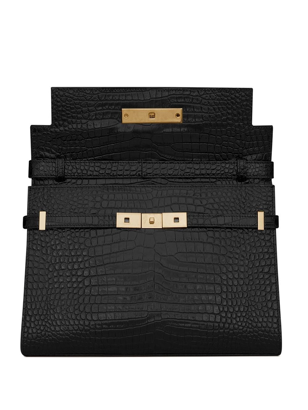 Shop Saint Laurent Manhattan Crocodile-embossed Shoulder Bag In Black
