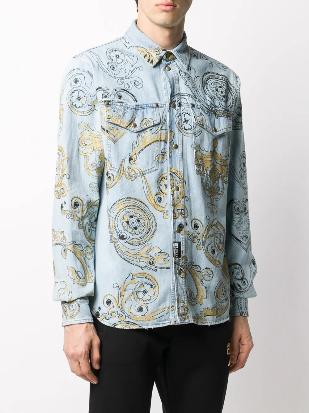baroque print denim shirt