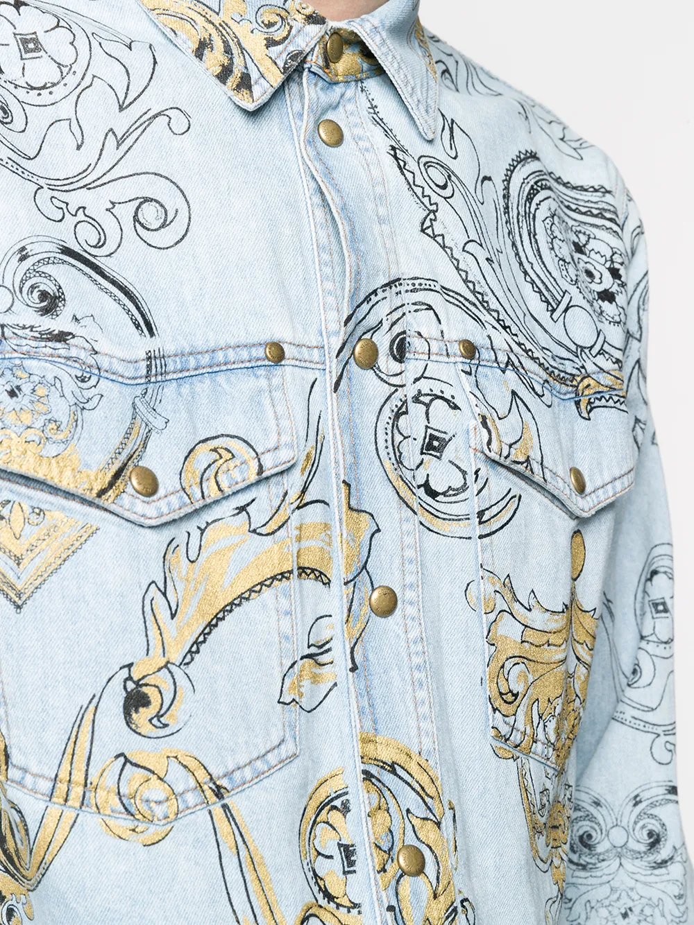 baroque print denim shirt