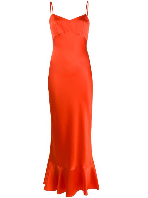 orange silk slip dress