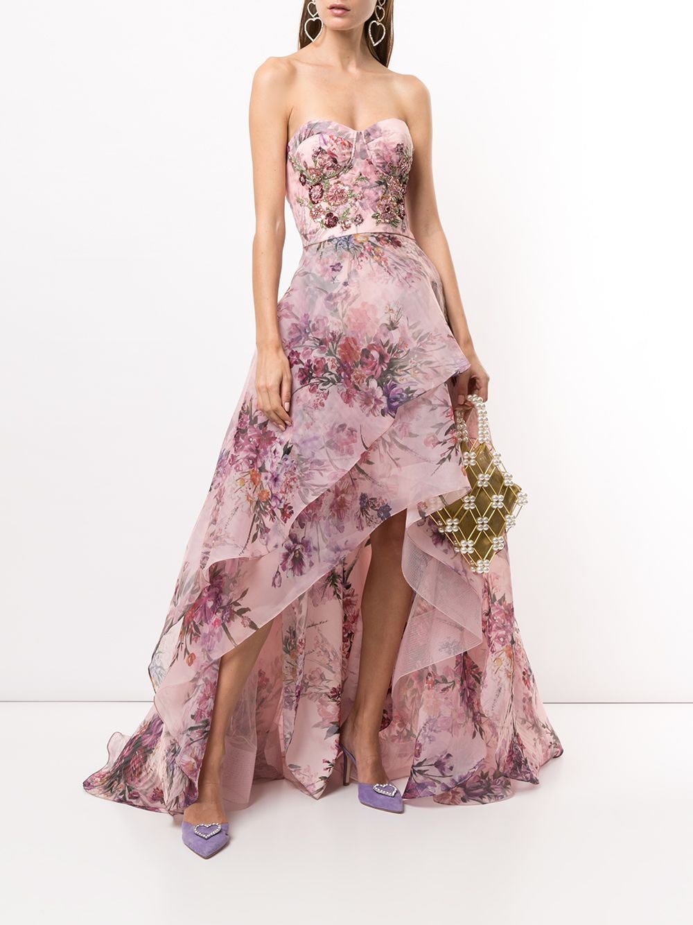 фото Marchesa notte вечернее платье с пайетками и цветочным принтом