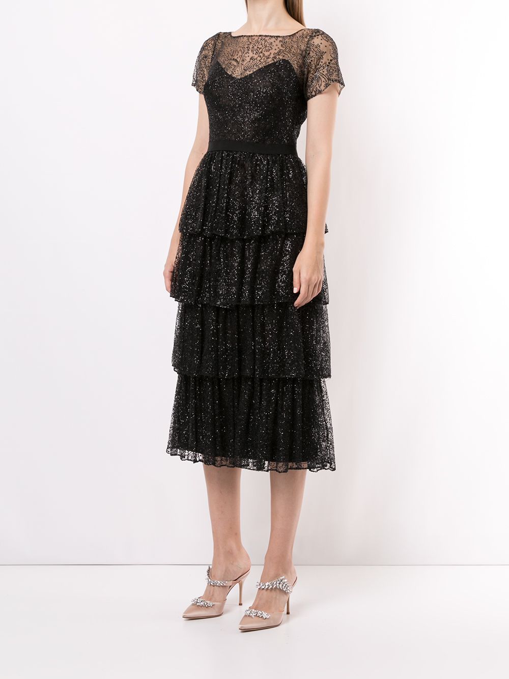ярусное коктейльное платье с блестками Marchesa Notte 1532543550
