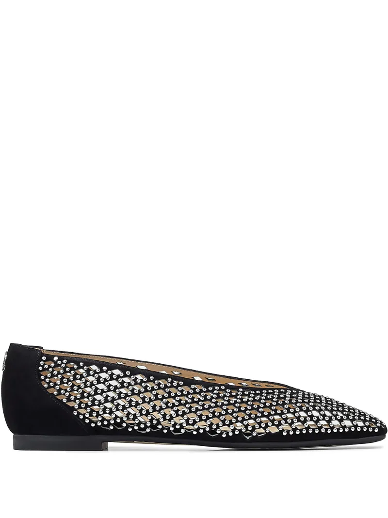 Click to view more detailed imagery on our partner's website Jimmy Choo Juelle Studded Square-toe Flats In Black