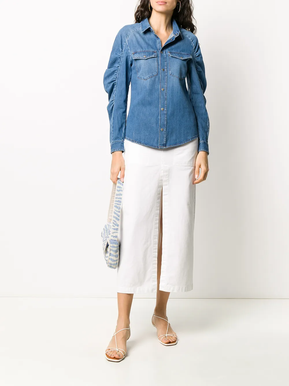 Diesel Blouse met gesmockte mouwen Blauw