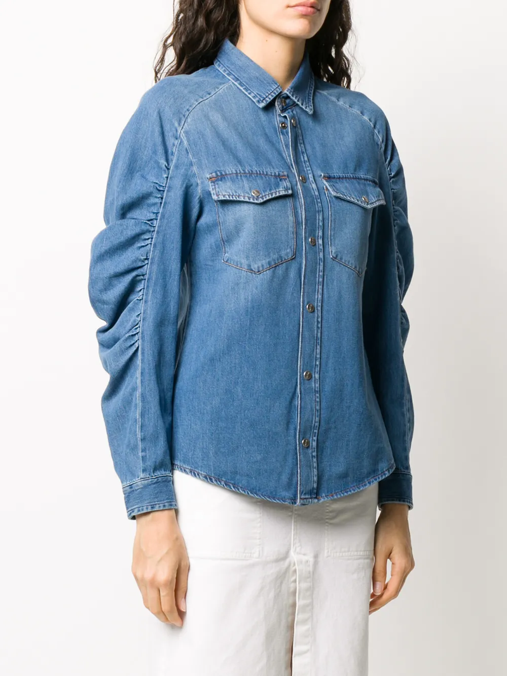 Diesel Blouse met gesmockte mouwen Blauw