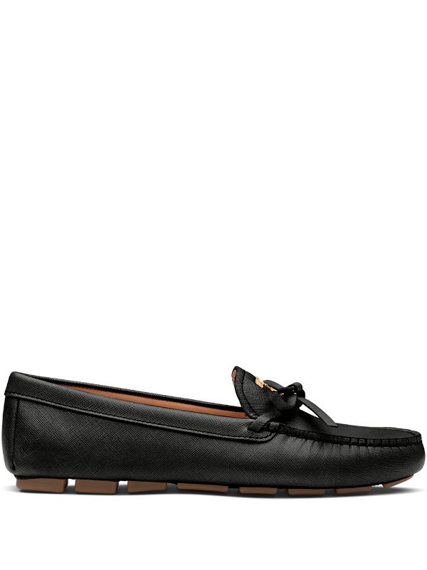 Shop black Prada bow detail loafers 
