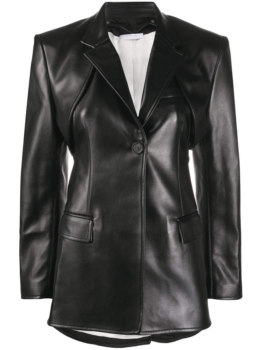 Faux-leather Blazer With Detachable Apron In Black