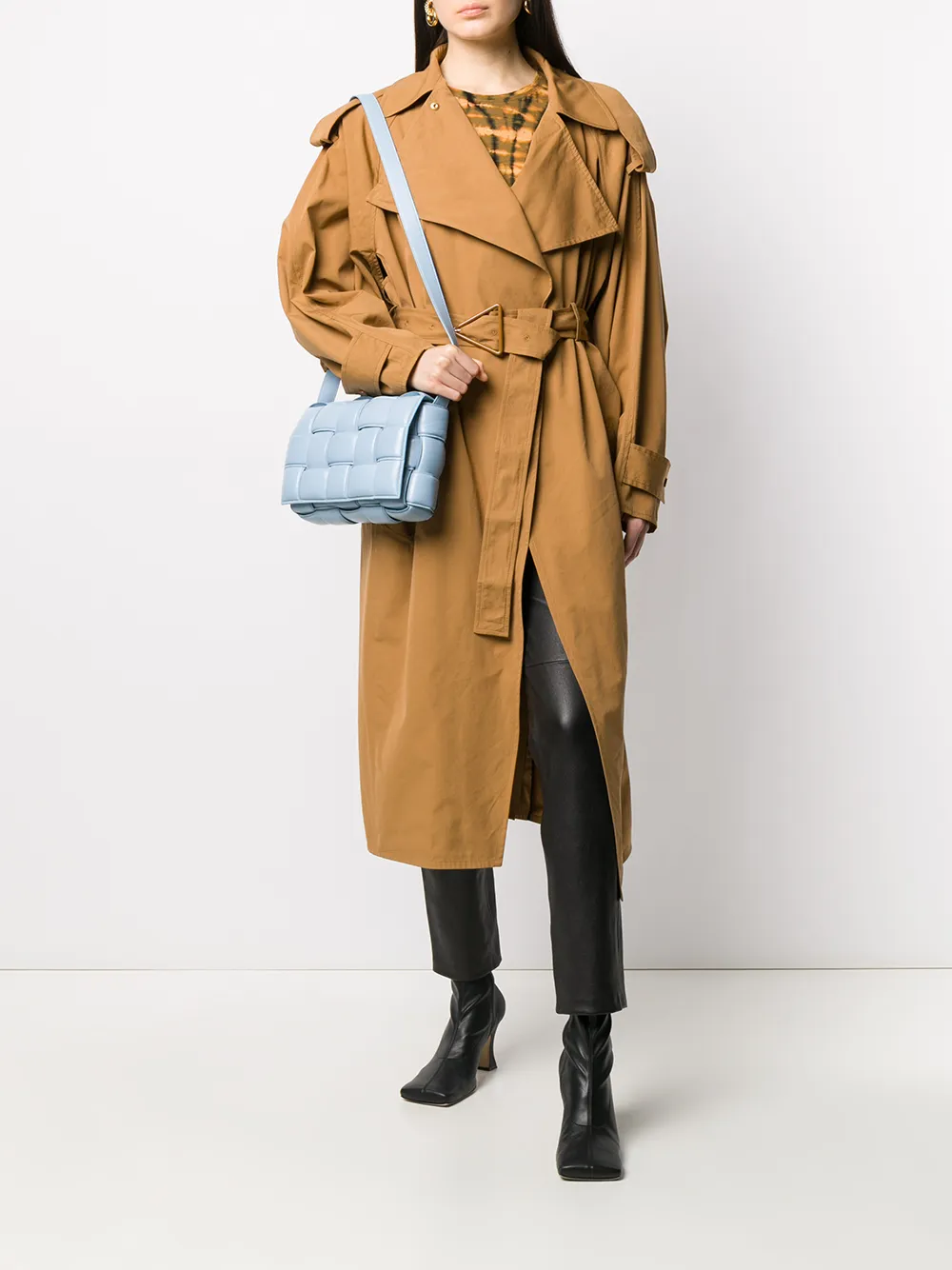 Image 2 of Bottega Veneta triangular-buckle long trench coat