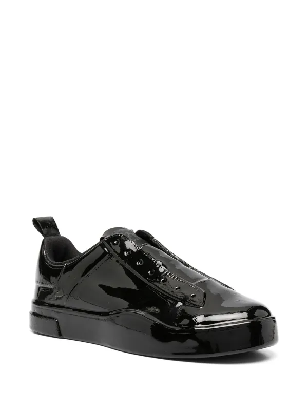 black patent leather trainers