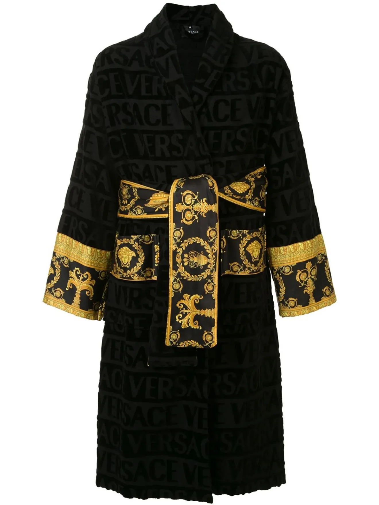 Versace Barocco trim bathrobe black MODES