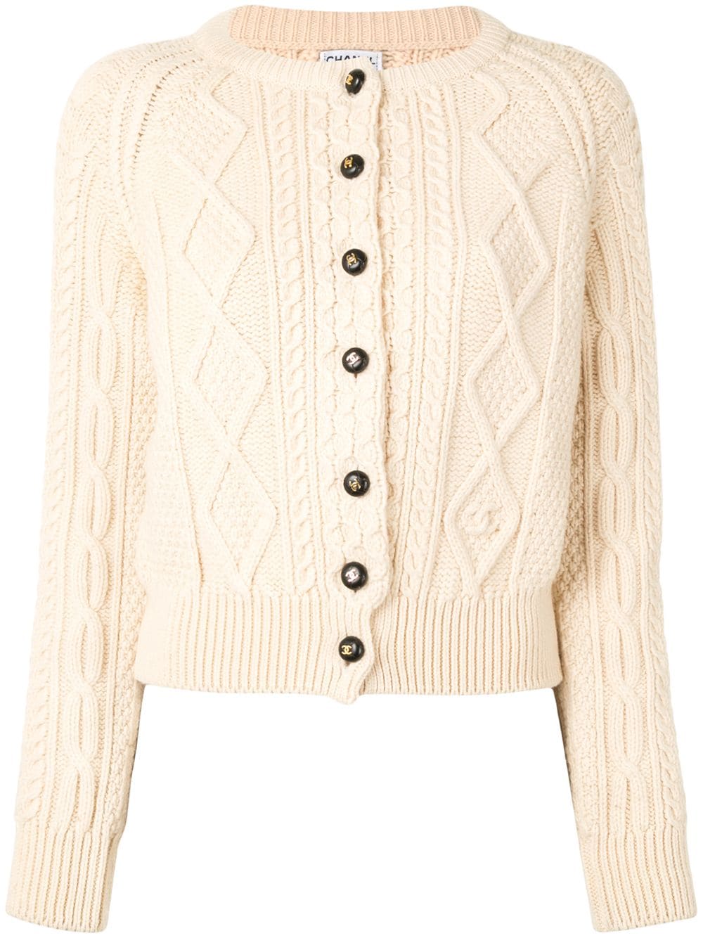 Pre-owned Chanel 1996 Cable Knit Cardigan In White