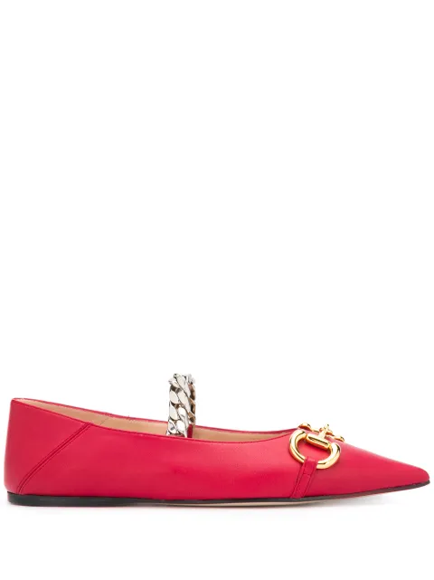 gucci deva ballet flats with chain and horsebit