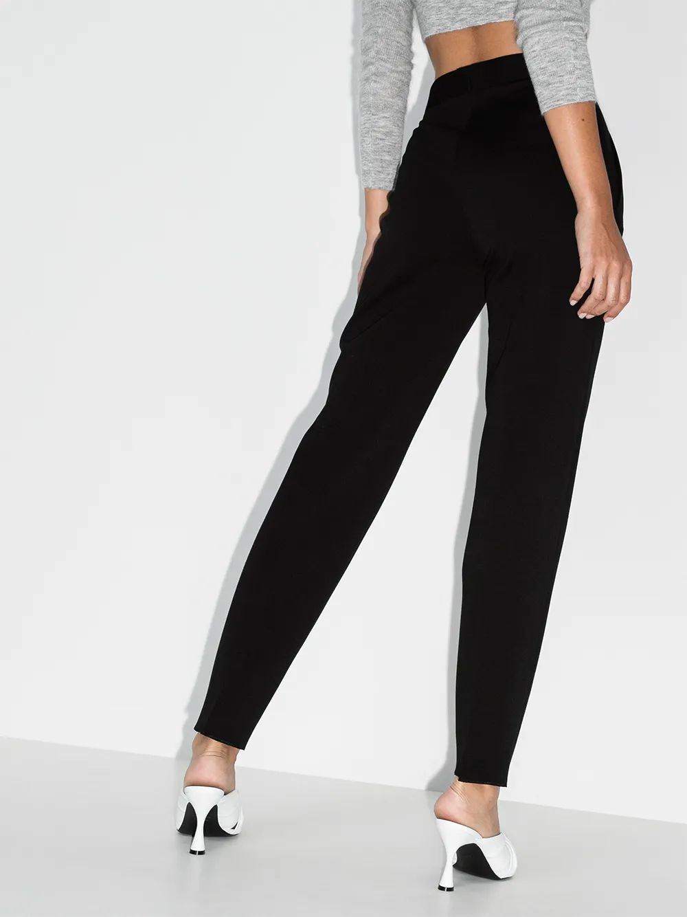 Ferragamo High Waist Jersey Trousers With Jewel Button In Black
