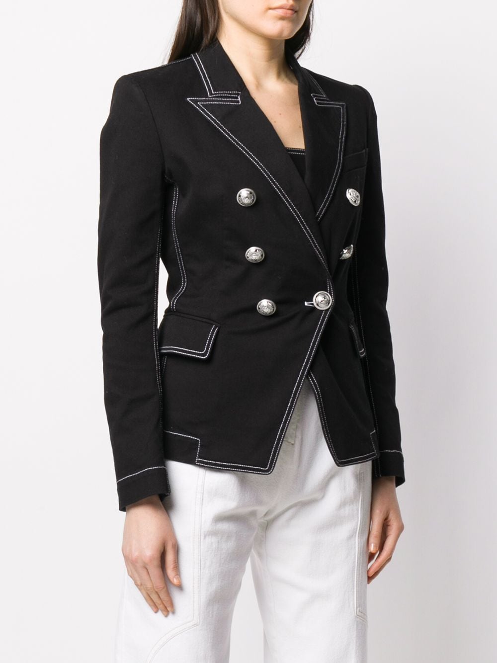 Shop Balmain Double-breasted Blazer In Black