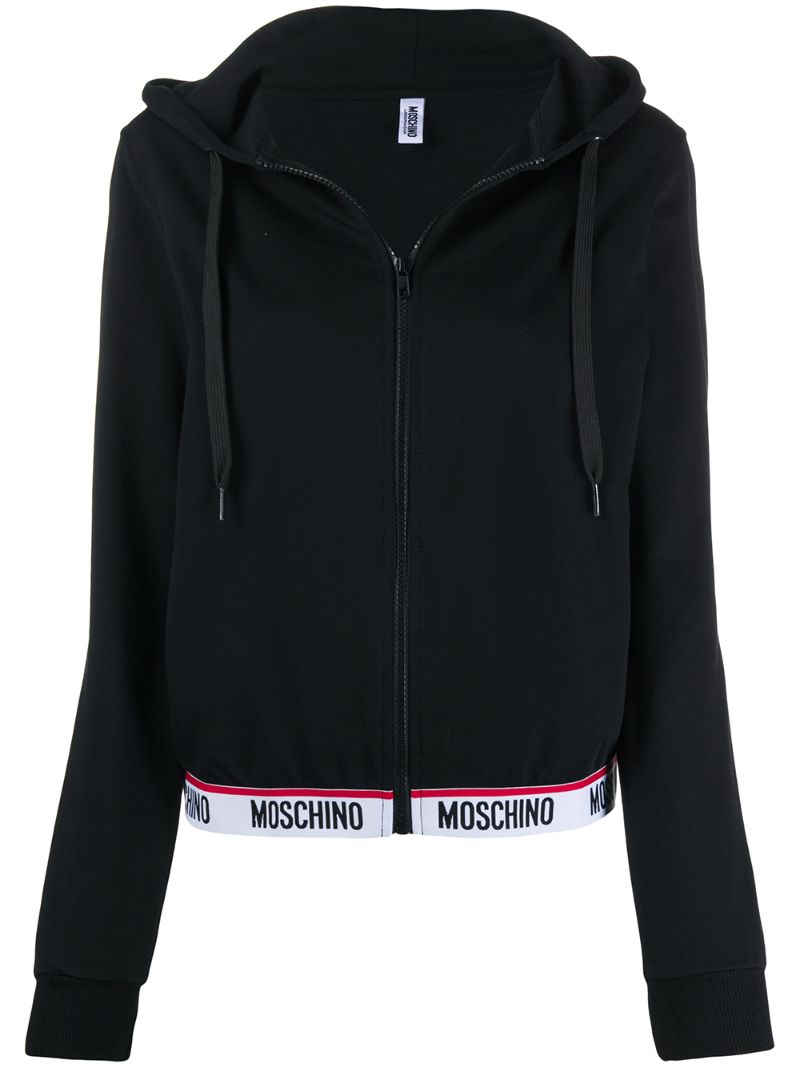 Moschino Logo-band Zip-up Hoodie In Black