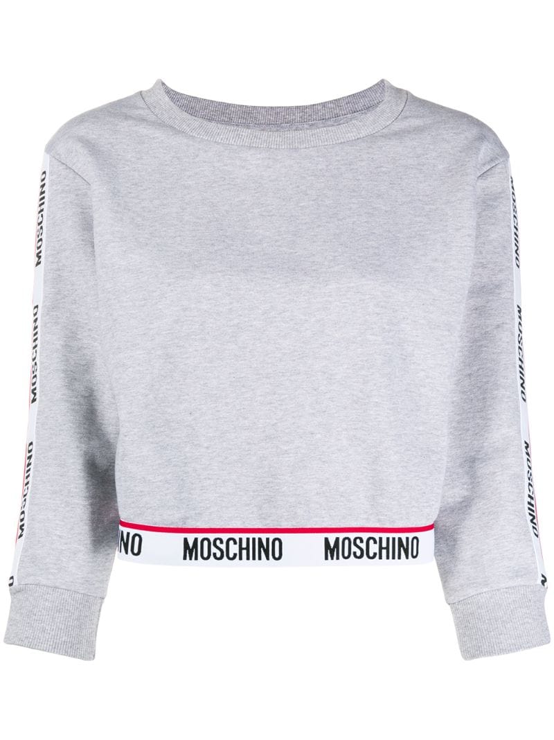 Moschino Cropped Logo Tape Sweater In Grey