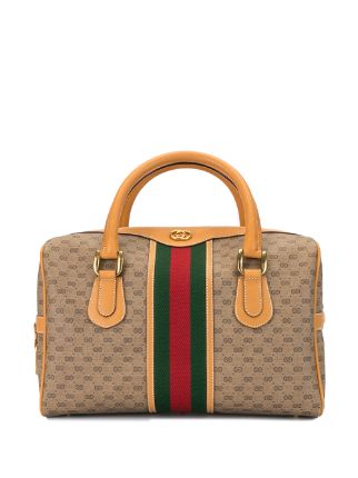 Gucci Pre-Owned Micro GG Pattern Web Boston Bag - Farfetch