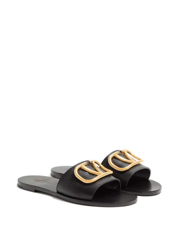 ☆Valentino 黒レザー ゴールドロゴ ウェッジ サンダル☆ Valentino Garavani VLogo Signature Leather Sandals | Black