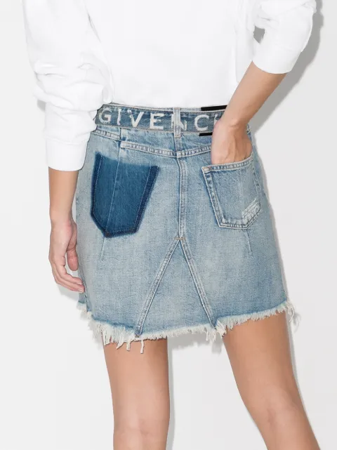 Shop Givenchy belted denim mini skirt 