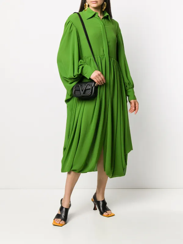 Valentino Garavani Gathered Hem Pleated Shirt Dress | Green | FARFETCH