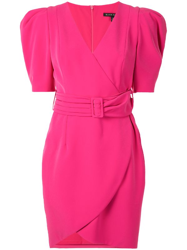 pink and black wrap dress